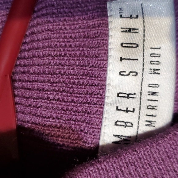 Amber Stone 100% Merino Wool Purple Mock Turtle Neck Sweater Woolmark Size L - Picture 2 of 3
